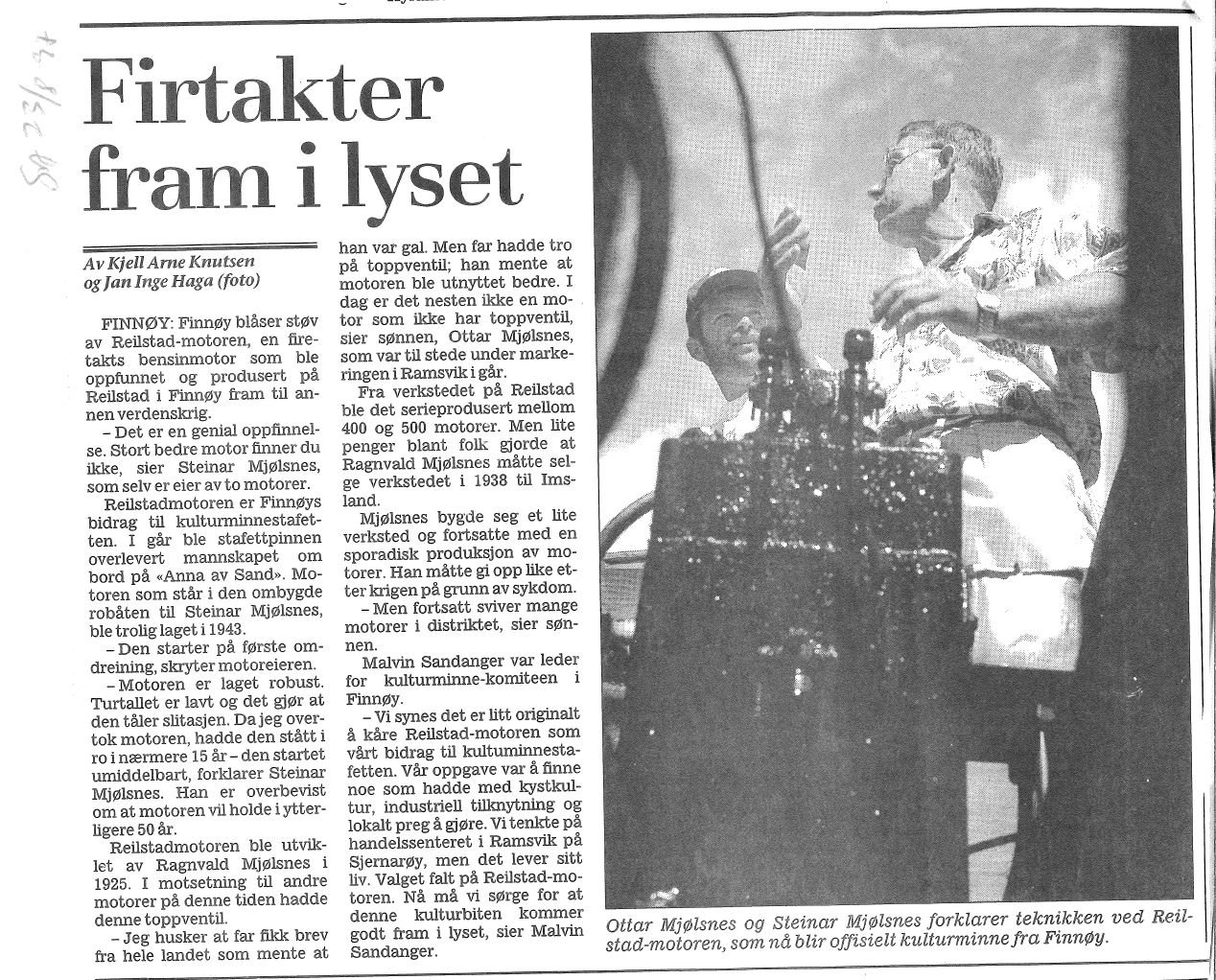 Reilstad-motoren RM Driftssikker 4-takt TOPPventil kulturminne Finnøy Stavanger Aftenblad1997